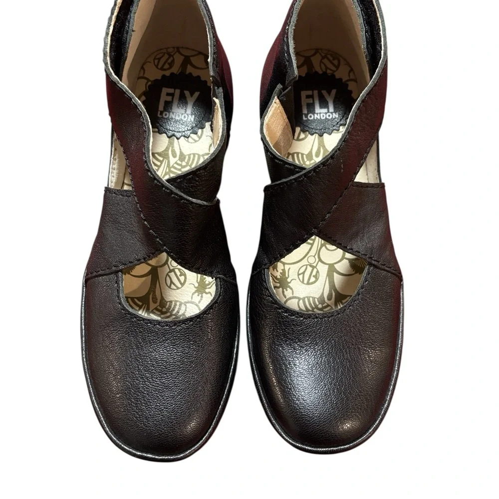 Fly London Black and Tan Leather Shoes - Picture 1 of 8